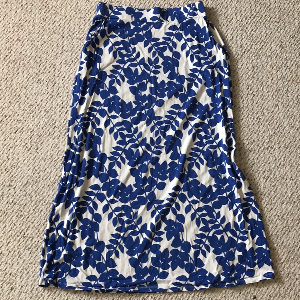 Boden Klein Maxi Jersey Skirt Blue Leaves Sz 12P